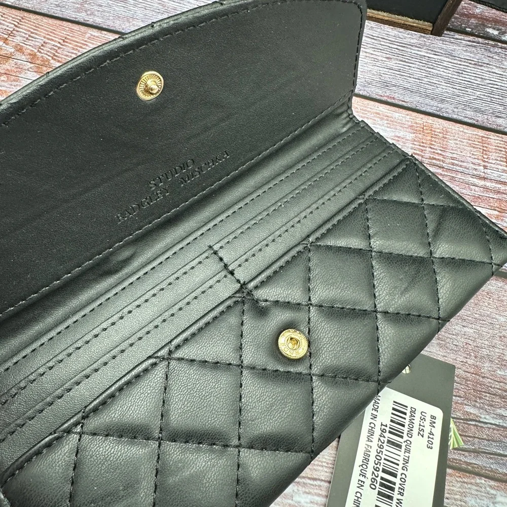 BADGLEY MISCHKA | Black Quilted Long Card Holder Wallet NWT